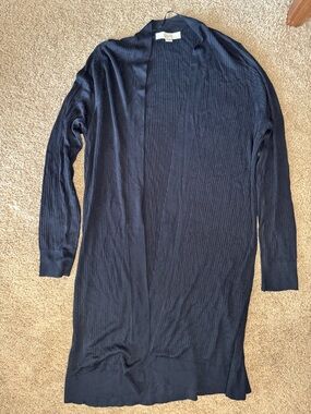 LOFT Ribbed Open-Front Cardigan in Navy